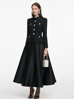 Self-Portrait NWOT BLACK BOUCLE TAFFETA MIDI DRESS